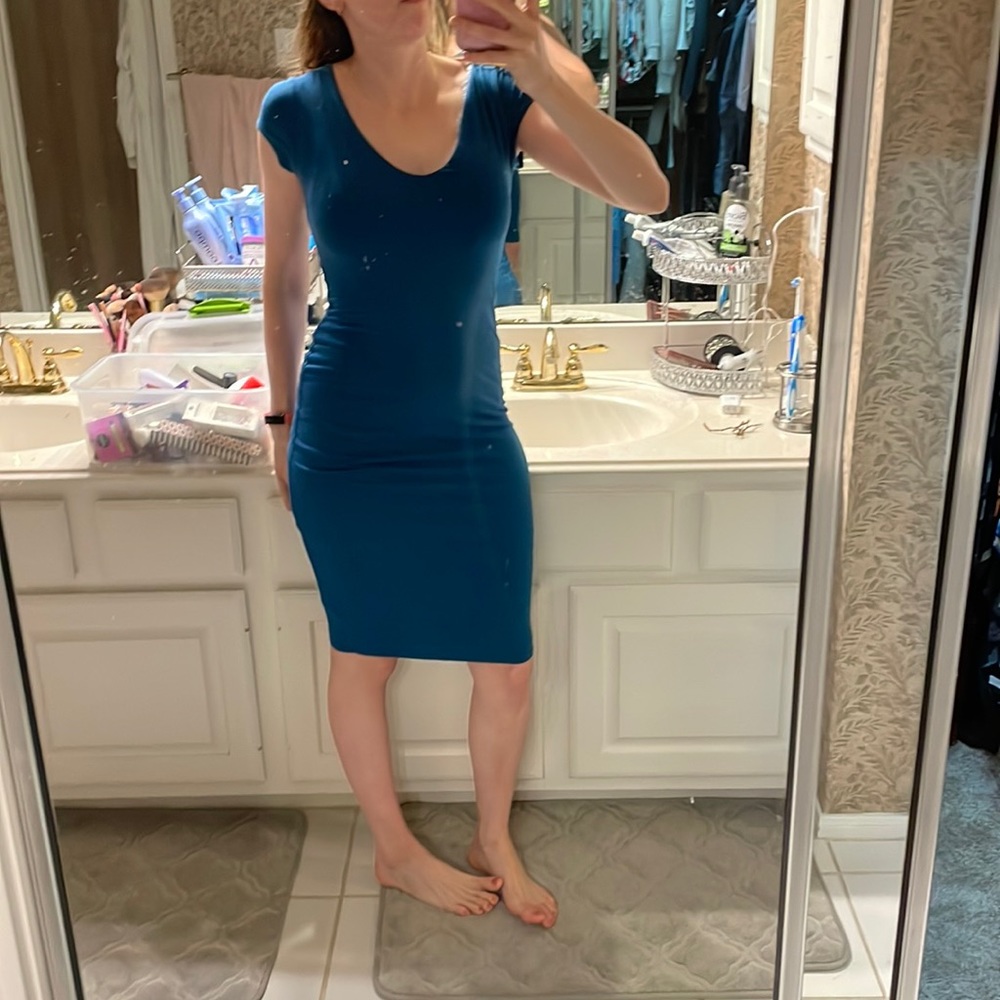 Stretchy blue/teal midi dress